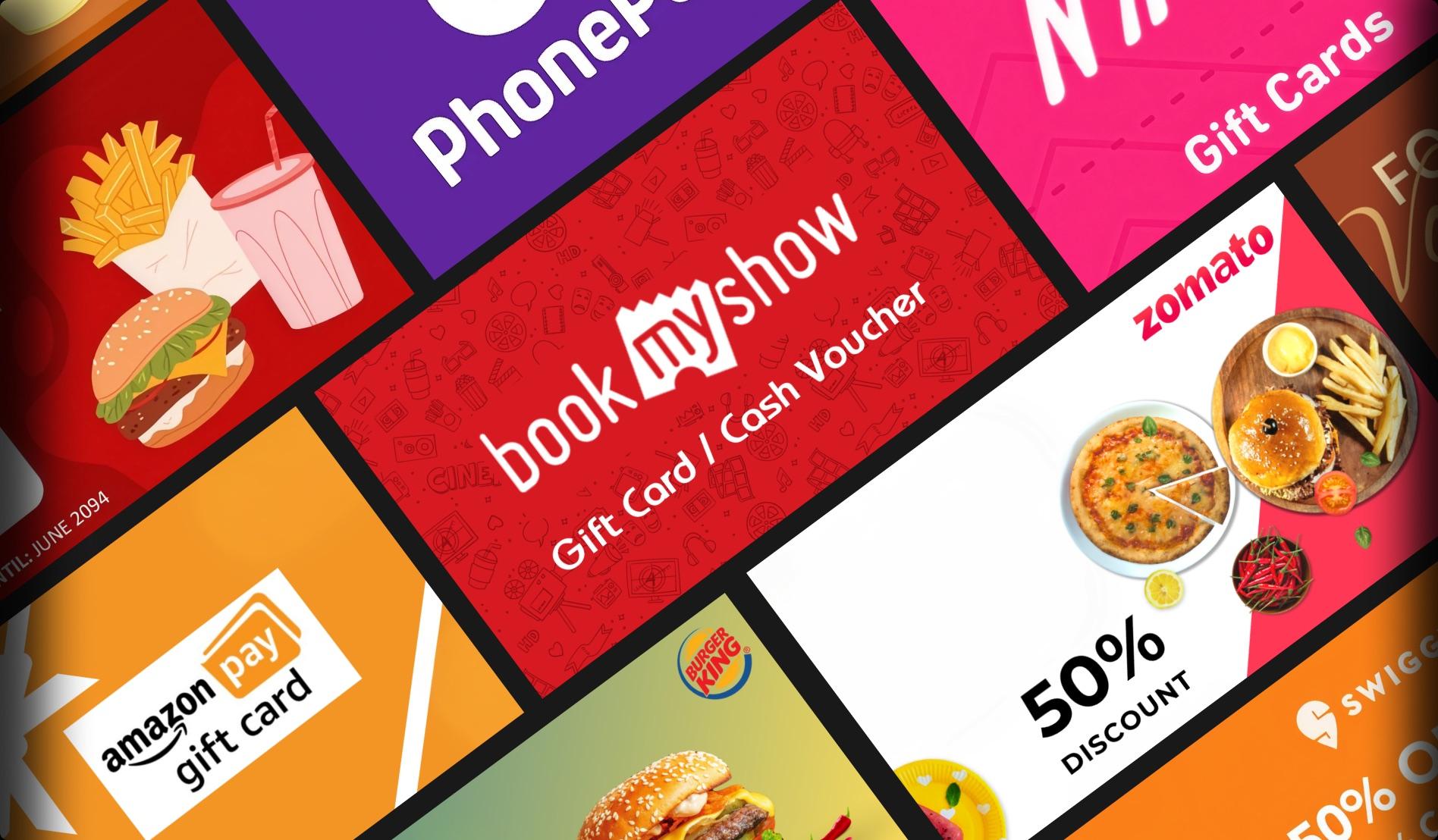 Food vouchers and gift cards from Zomato, Swiggy, BookMyShow, Amazon Pay and more